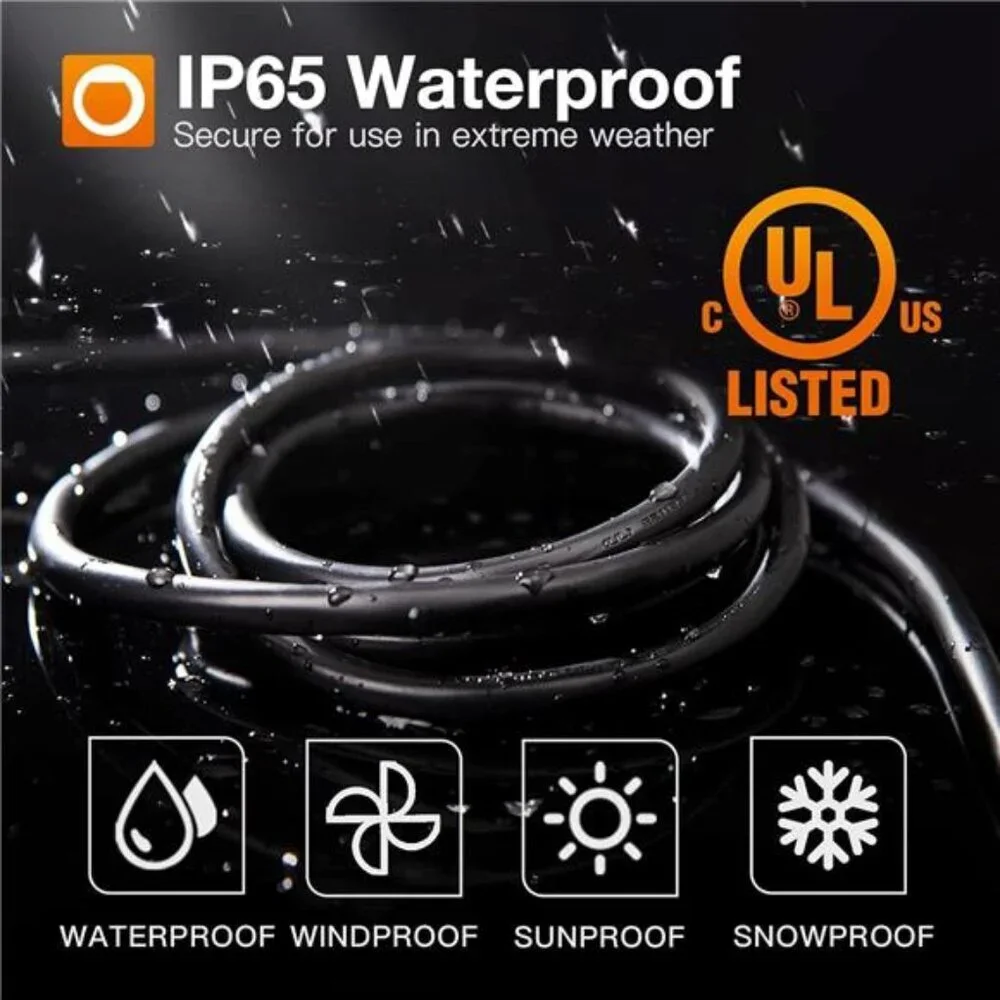 25 Feet Outdoor Extension Cord Waterproof Deep Black 16 AWG 3 Prong, Flexible